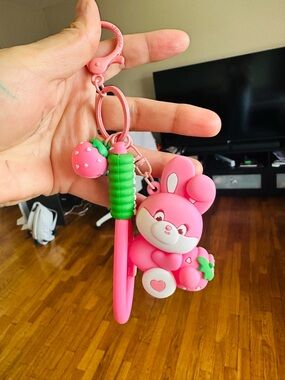Strawberry Rabbit Silicone Keychain